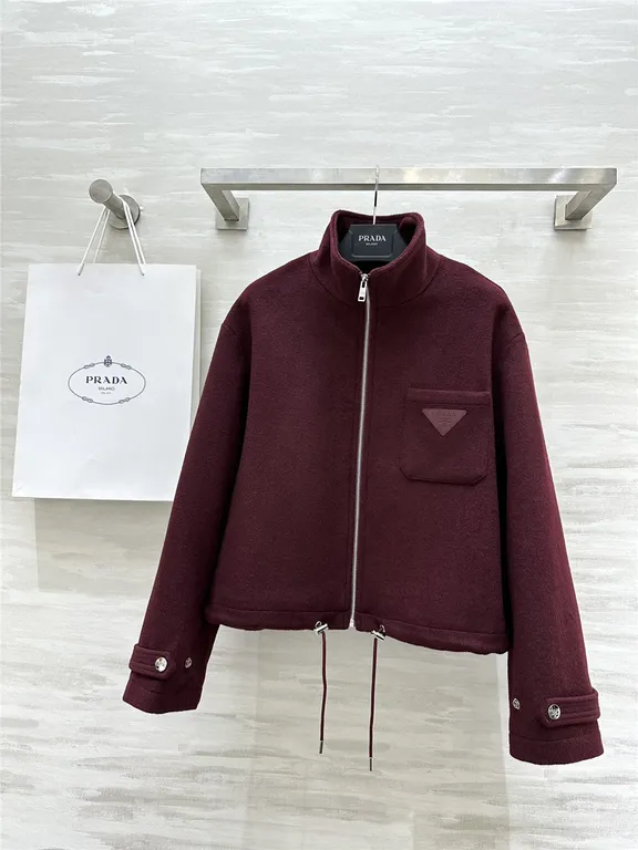 Prada short stand collar wool coat